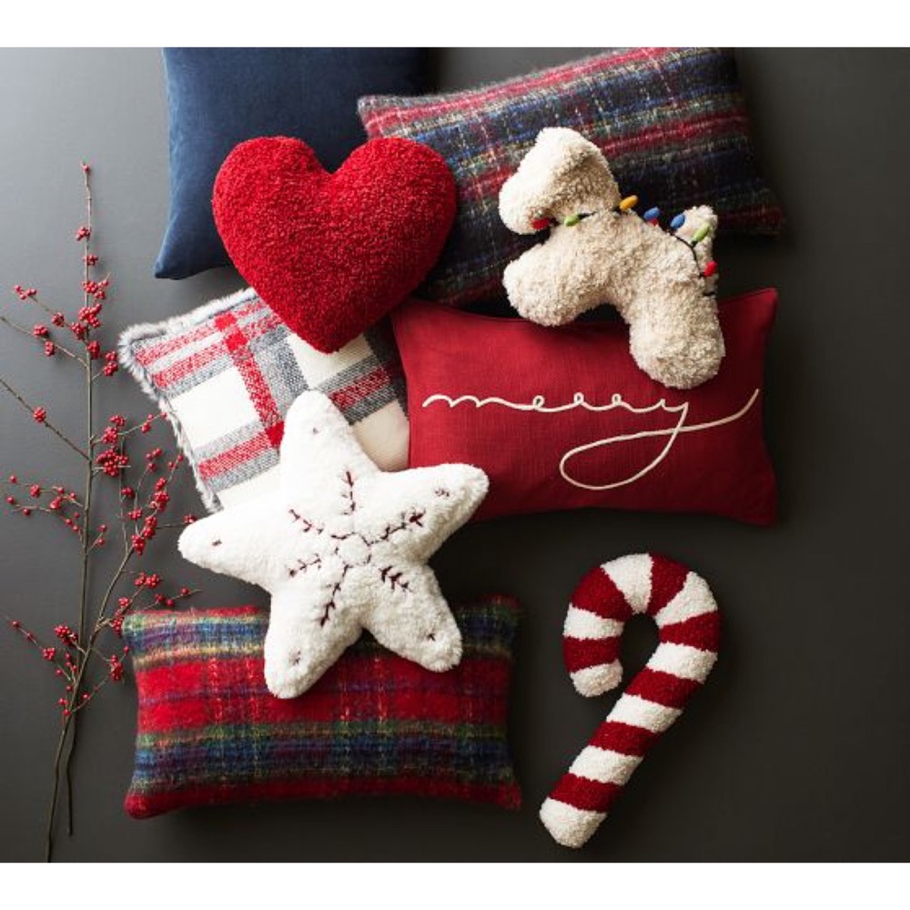 New Pottery Barn Graham Plaid Faux Fur Back Pillow Cover, Grey White Red Plaid - Picture 3 of 16